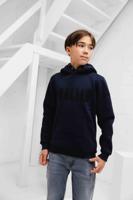 Ballin Amsterdam Perforated Logo Hoodie Kids Donkerblauw - Maat 128 - Kleur: Donkerblauw | Soccerfanshop