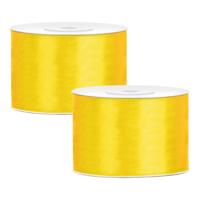 Partydeco Cadeaulint - 2x - geel - 5 cm x 25 meter - satijn - sierlint - inpakken - decoratie