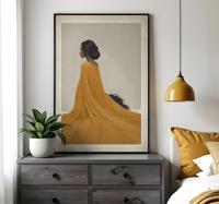 Dame in oranje jurk kunstposter