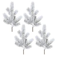 Kunst dennentak - 4x - groen - 36 cm - met sneeuw - kersttakken - kerststukje takken