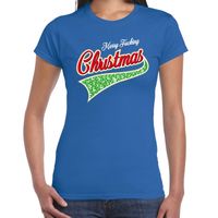 Fout kerst t-shirt merry fucking Christmas blauw voor dames Fout kerst t-shirt merry fucking Christmas blauw voor dames