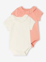 Set van 2 rompers voor baby met sierkraag met korte mouwen koraal