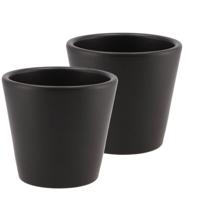 DK Design bloempot/plantenpot - 2x - Vinci - zwart mat - voor kamerplant - D13 x H15 cm - Plantenpotten