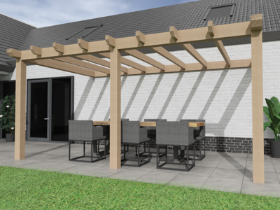 Aanbouw Veranda Douglas 3500mm diep - 150mm balken - fijn bezaagd