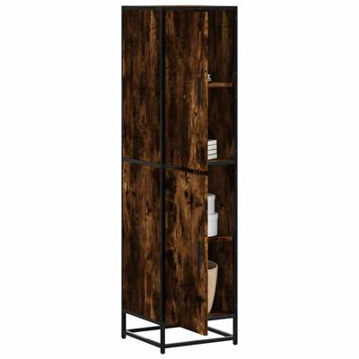 Hoge kast 35,5x35x139 cm bewerkt hout en metaal gerookt eiken