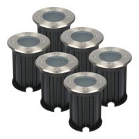 Set van 6 Maisy LED Grondspots - Rond - Ø12cm - RVS - GU10 fitting - Excl. lichtbron - IP67 waterdicht - Tuinspot - Oprit