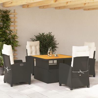 5-delige Tuinset met kussens poly rattan zwart