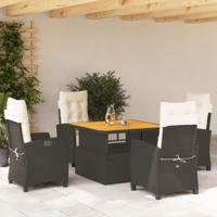 5-delige Tuinset met kussens poly rattan zwart