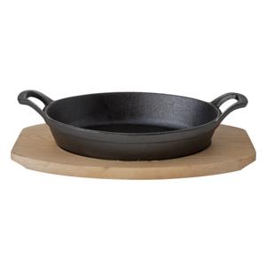 Cosy & Trendy Ovenschaal/gratinschaal - gietijzer - op houten plank - 30 x 17 x 5 cm