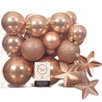 Pakket 32x stuks kunststof kerstballen en sterren ornamenten toffee bruin - Kerstbal - thumbnail