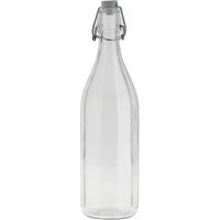 Glazen fles transparant met beugeldop van 1 liter/1000 ml - thumbnail