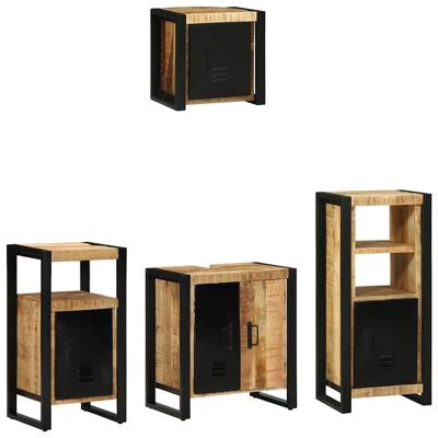 Badkamermeubelset met plank 4 pcs Bruin Massief Mango Hout