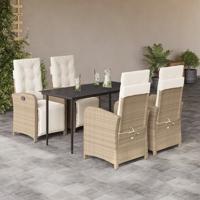 5-delige Tuinset met kussens poly rattan beige