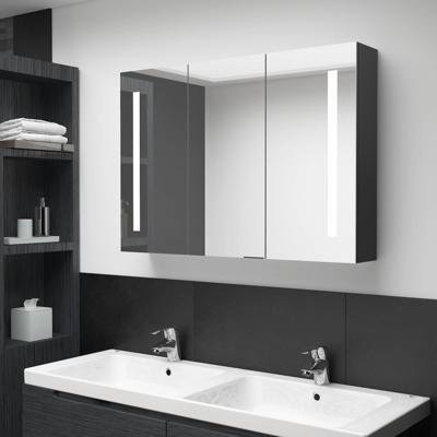 Badkamerkast met spiegel en LED 89x14x62 cm glanzend zwart