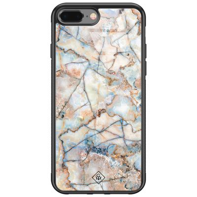 iPhone 8 Plus/7 Plus glazen hardcase - Marmer bruin blauw