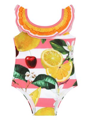 Dolce & Gabbana Kids maillot de bain à imprimé graphique et à volants - Blanc