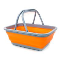 Wasmand/winkelmand opvouwbaar met hengsel - kunststof - 30L - grijs/oranje - 39 x 28 x 29 cm - thumbnail