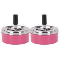 Excellent Houseware Draai asbak - Set van 2x stuks - druk asbak - rond metaal - 10 cm - roze