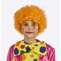 Carnaval verkleed Clownspruik met krulletjes - oranje - volwassenen - thumbnail