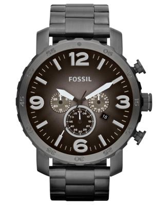 Fossil Heren Nate chronograaf rook roestvrij stalen horloge JR1437