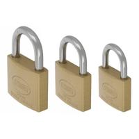 Hangsloten / koffersloten set - 3x stuks - maat 30/40/50 mm - messing - incl 2 sleutels per slot