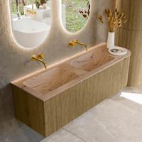 Badmeubel Mondiaz Kurve-Dlux | 145 cm | Meubelkleur Dusk | Wastafelkleur Arena | Solid surface | Dubbel / Links spoelbak | Zonder kraangat(en)