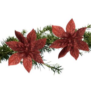 Kerstboom bloemen op clip - 2x stuks - rood - 15 cm - polystyreen - kerstornamenten