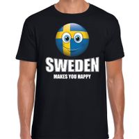 Sweden makes you happy landen t-shirt Zweden zwart voor heren met emoticon - thumbnail