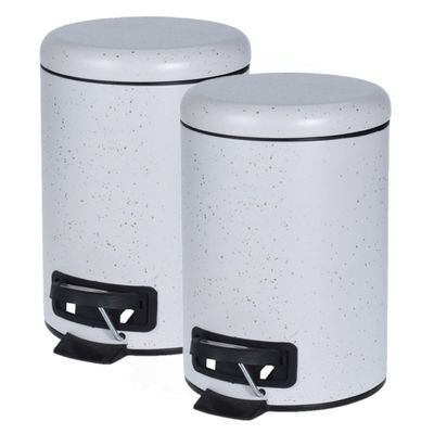 2x stuks witte vuilnisbakken/pedaalemmers met spikkels 3 liter