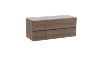 Storke Edge zwevend badmeubel 130 x 52 cm notenhout met Tavola enkel of dubbel wastafelblad in mat wit/zwart terrazzo