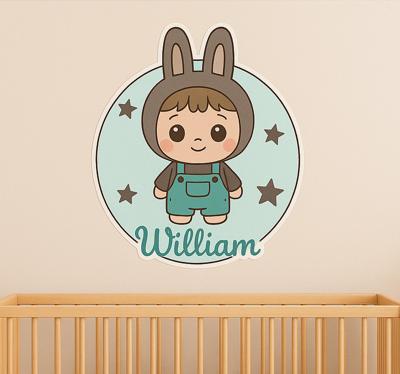 Konijnenpop met naam muursticker kinderkamer
