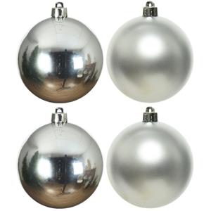 Decoris Kerstballen - 4x st - zilver - 10 cm - kunststof - kerstversiering