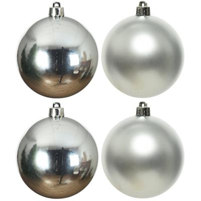 Decoris Kerstballen - 4x st - zilver - 10 cm - kunststof - kerstversiering