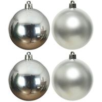 Decoris Kerstballen - 4x st - zilver - 10 cm - kunststof - kerstversiering Decoris Kerstballen - 4x st - zilver - 10 cm - kunststof - kerstversiering