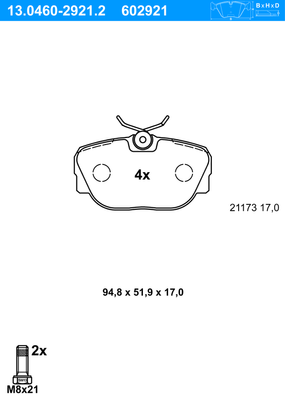 Remblokkenset, schijfrem ATE, u.a. fÃ¼r BMW