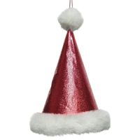 Kersthanger kerstmuts - rood glitters - 17 cm - kerstornamenten