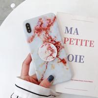 Marmer anti-drop TPU bescherming achtercover voor iPhone XS Max met opvouwbare houder (Z15-)