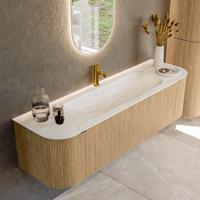 Badmeubel Mondiaz Kurve-Dlux | 160 cm | Meubelkleur Oak | Wastafelkleur Ostra | Solid surface | Midden spoelbak | 1 kraangat