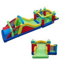Opblaasbaar Kasteel met Reuzenglijbaan en Springkussen Type E met Tunnel Hindernisbalken Klimwand en Ballenbak
