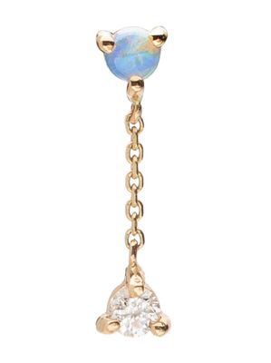 WWAKE petites boucle d'oreille pendantes Two Step en or recyclé 14ct ornée d'opale et de diamant