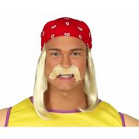 Verkleed set? pruik/hoofdband/snor Hulk - voor heren - blond - Amerikaanse worstelaar - bekend van t