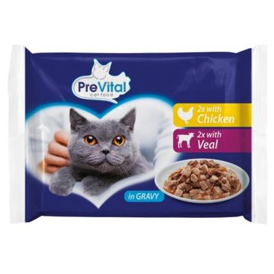 PREVITAL Chicken and veal in gravy - nat kattenvoer - 4 x 100g