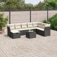 9-delige Loungeset met kussens poly rattan zwart