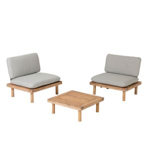 Kave Home Loungeset 'Viridis' 2 fauteuils + 1 tafel, Acaciahout