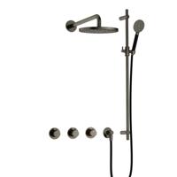 Hotbath Cobber - CB7067 - Inbouw Regendoucheset - Verouderd Ijzer - 2 Stopkranen - Thermostatisch - Wandarm 40 cm - Hoofddouche 200 mm - Ronde Handdouche 3 Standen - Glijstang 900 mm - Waterbesparend