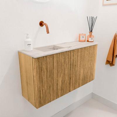 Toiletmeubel Mondiaz Joya Dlux | 81.6 cm | Meubelkleur Oak | Faye wastafel Nata Wasbak Links | Zonder kraangat(en)