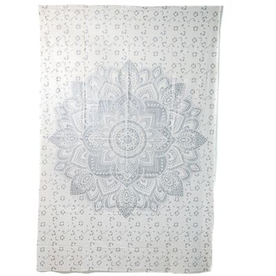 Authentiek Mandala Wandkleed Katoen Zilverkleurig/ Wit (215 x 135 cm)