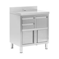 Koffiemeubel voor koffiezetapparaat - 2 lades - kantelbak - achterwand - 60 x 82 x 95 cm - Royal Catering Koffiemeubel voor koffiezetapparaat - 2 lades - kantelbak - achterwand - 60 x 82 x 95 cm - Royal Catering