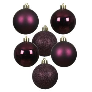 Decoris Kleine kerstballen - 28x - kunststof - donkerpaars - 3 cm - kerstversiering