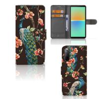 Sony Xperia 10 IV | Telefoonhoesje | Met pasjeshouder | Pauw met Bloemen